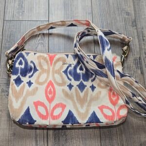 Pacsafe Crossbody Bag Ikat Print Tan Navy Coral Adjustable Strap RFID Safe